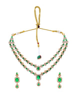 Thumbnail for VOJ Gold Plated Dual Layer Green Stone Studded Jewellery Set - Dista