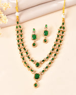 Thumbnail for VOJ Gold Plated Dual Layer Green Stone Studded Jewellery Set - Dista