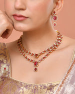 Thumbnail for VOJ Gold Plated Dual Layer Ruby Red Stone Studded Jewellery Set
