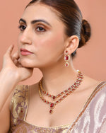 Thumbnail for VOJ Gold Plated Dual Layer Ruby Red Stone Studded Jewellery Set
