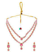 Thumbnail for VOJ Gold Plated Dual Layer Ruby Red Stone Studded Jewellery Set