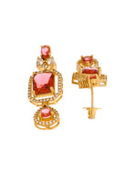 Thumbnail for VOJ Gold Plated Dual Layer Ruby Red Stone Studded Jewellery Set