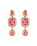 Thumbnail for VOJ Gold Plated Dual Layer Ruby Red Stone Studded Jewellery Set