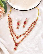 Thumbnail for VOJ Gold Plated Dual Layer Ruby Red Stone Studded Jewellery Set