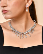 Thumbnail for VOJ Silver Plated Ad Studded Square And Leaf Shaped Necklace Set