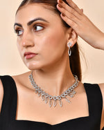 Thumbnail for VOJ Silver Plated Ad Studded Square And Leaf Shaped Necklace Set