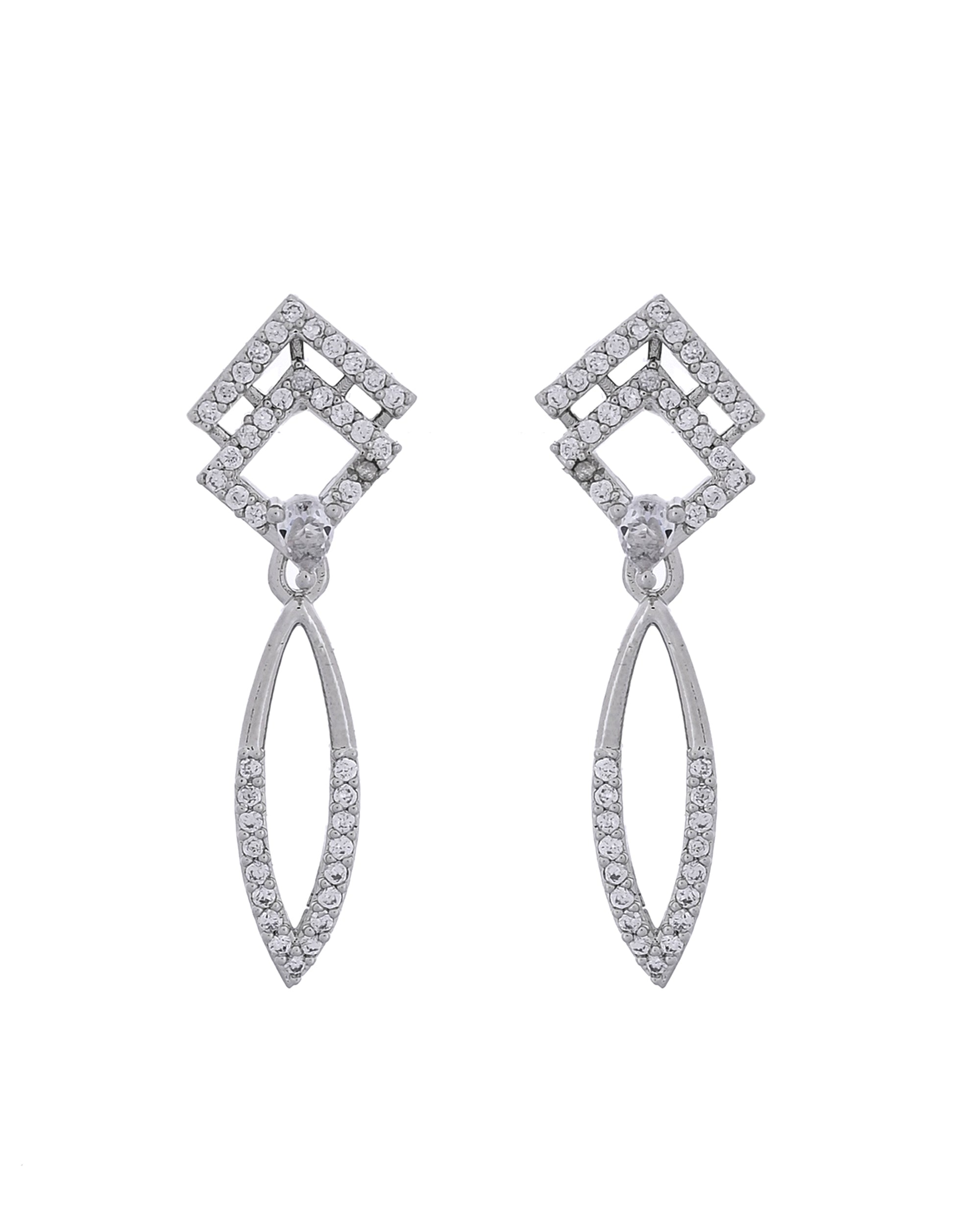 VOJ Silver Plated Ad Studded Square And Leaf Shaped Necklace Set