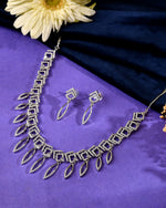 Thumbnail for VOJ Silver Plated Ad Studded Square And Leaf Shaped Necklace Set