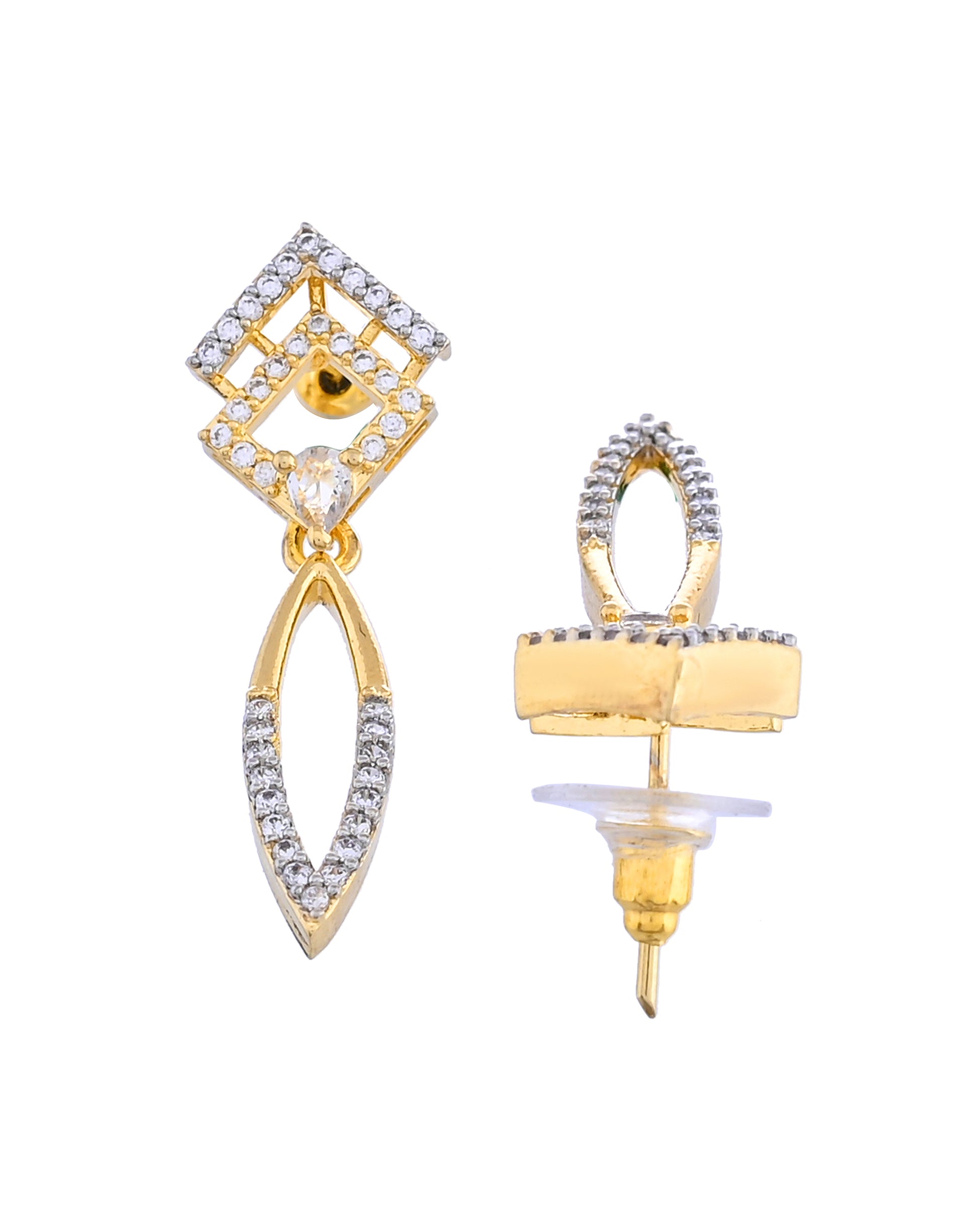 VOJ Gold Plated Ad Studded Square And Leaf Shaped Necklace Set - Dista