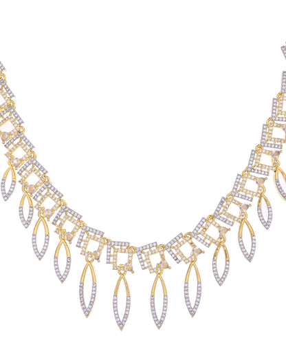 VOJ Gold Plated Ad Studded Square And Leaf Shaped Necklace Set - Dista