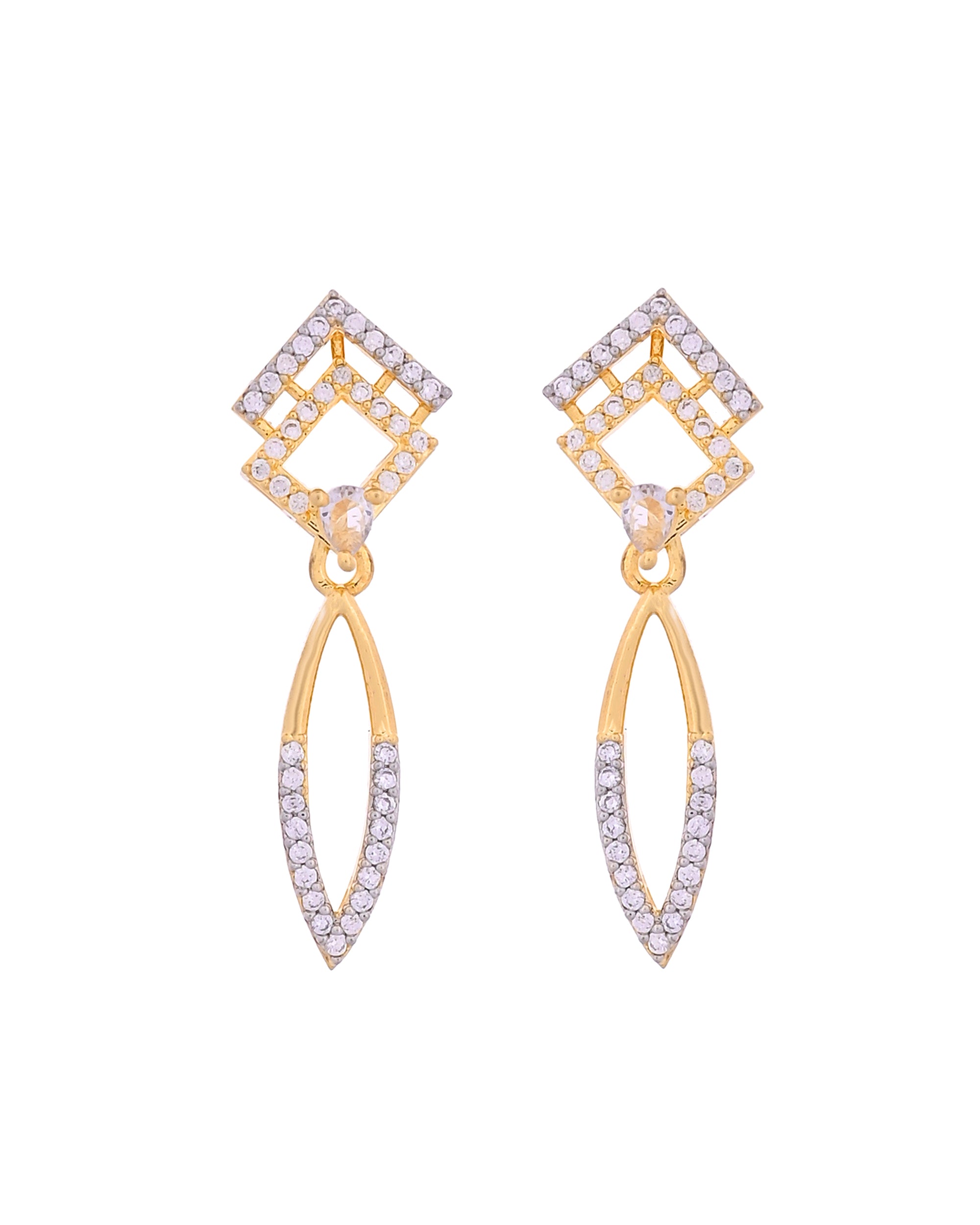VOJ Gold Plated Ad Studded Square And Leaf Shaped Necklace Set - Dista