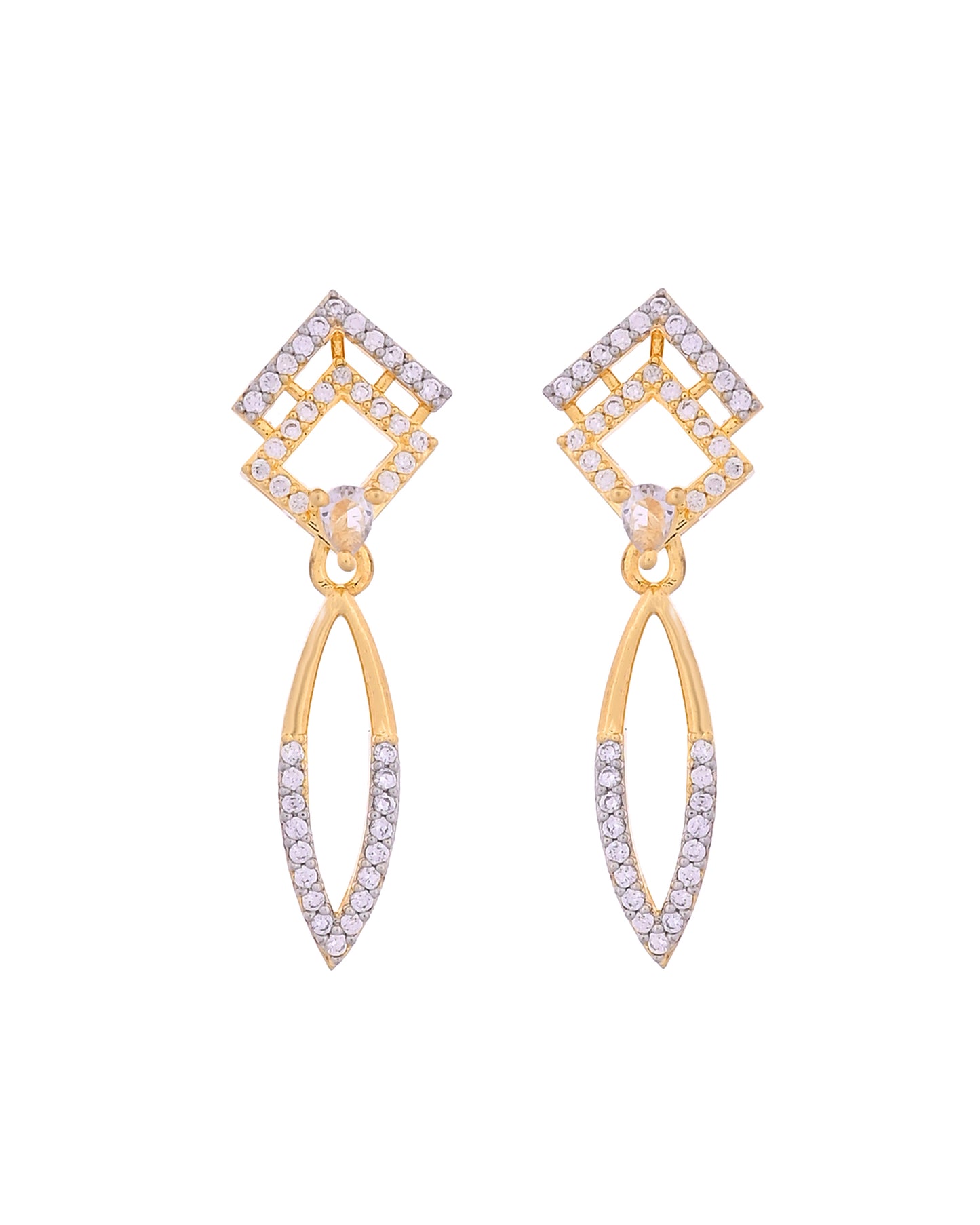 VOJ Gold Plated Ad Studded Square And Leaf Shaped Necklace Set - Dista