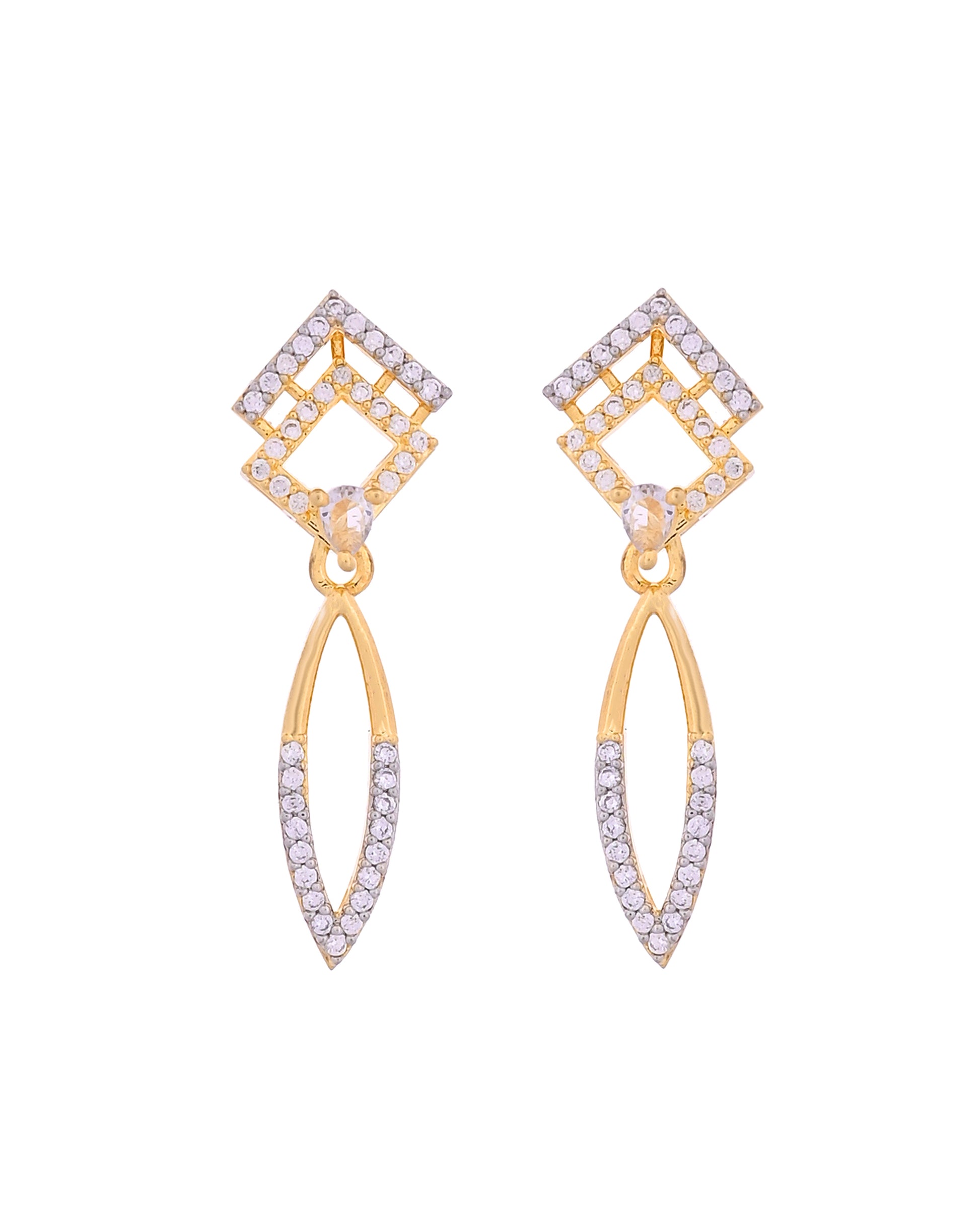 VOJ Gold Plated Ad Studded Square And Leaf Shaped Necklace Set - Dista