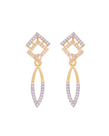 VOJ Gold Plated Ad Studded Square And Leaf Shaped Necklace Set - Dista
