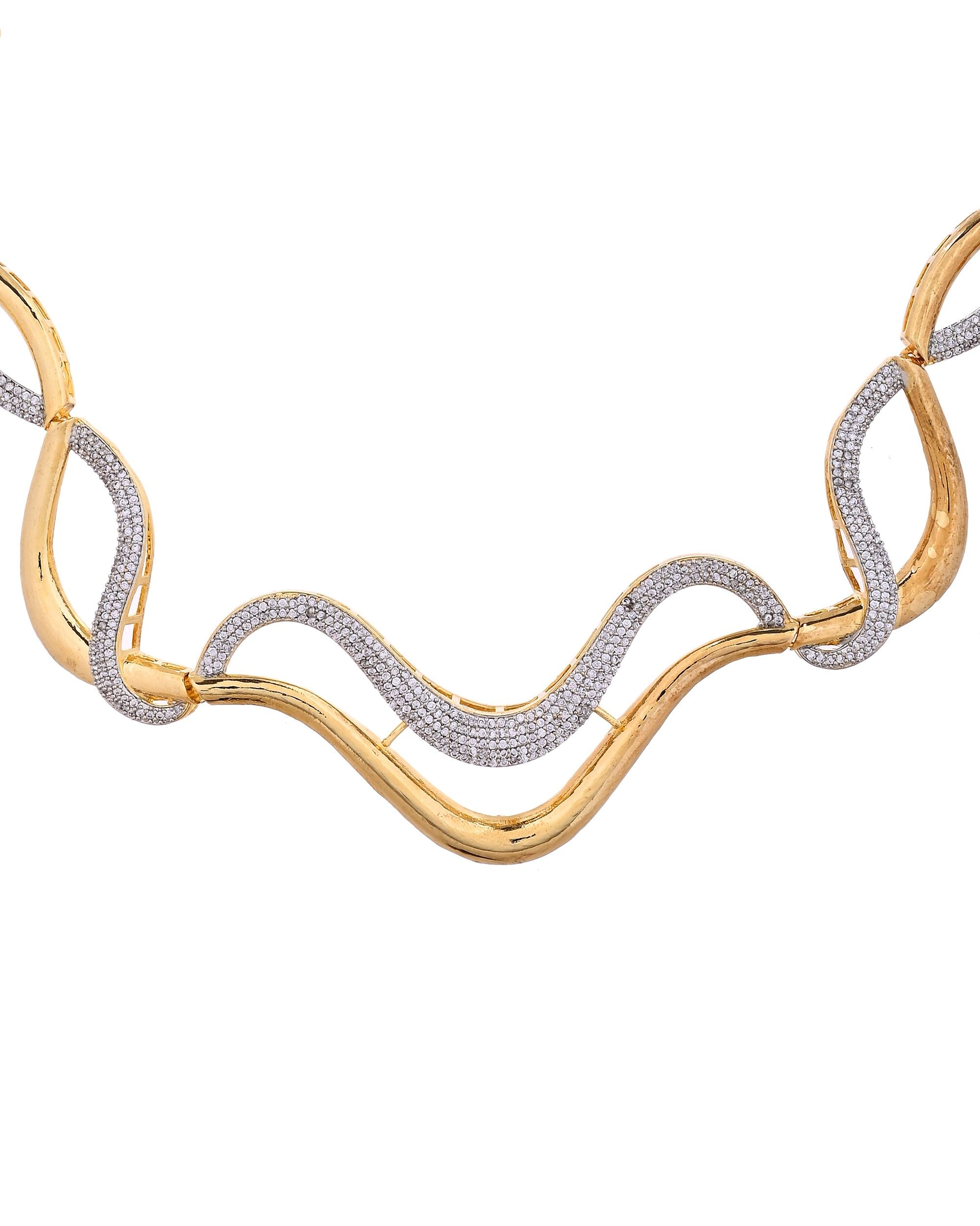 VOJ Gold Plated Waved Design Elegant Ad Jewellery Set - Dista