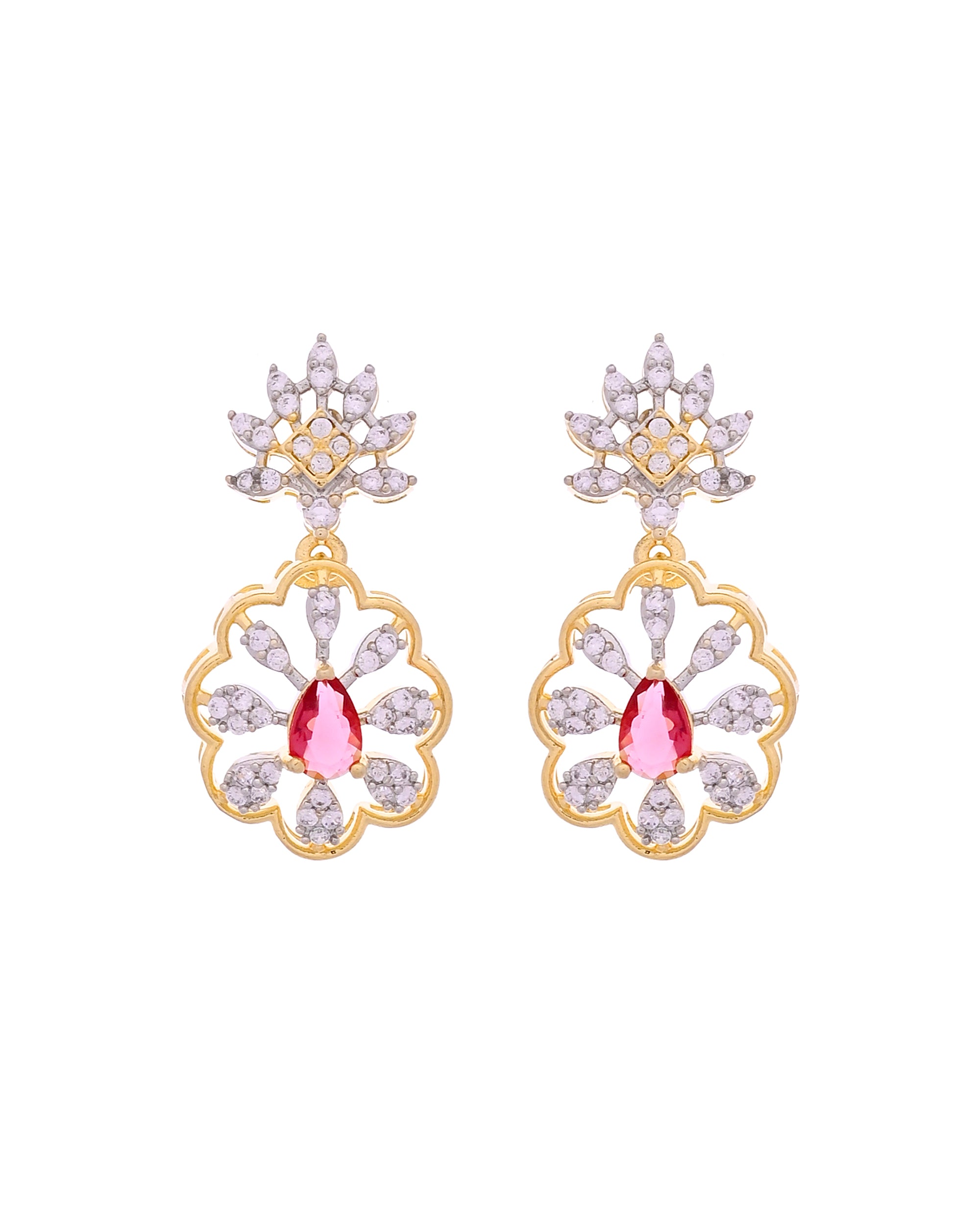 VOJ Gold Plated Lead Designed With Ruby Red Stone Ad Jewellery Set