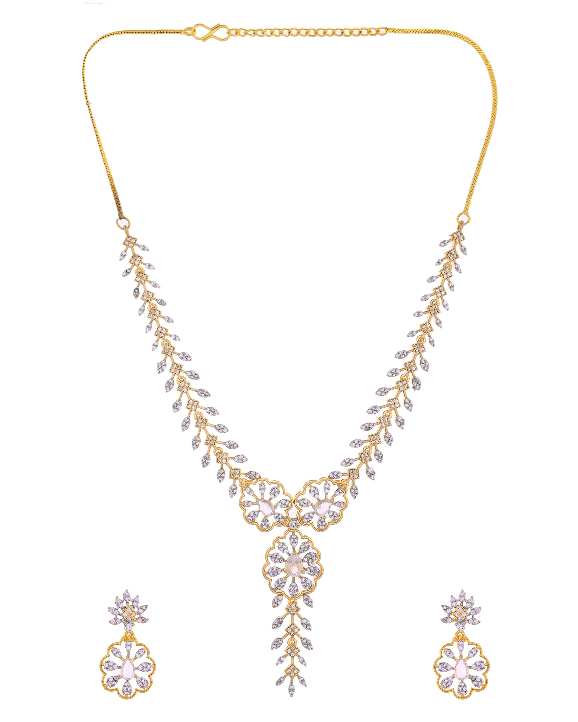 VOJ Gold Plated Lead Designed With White Stone Ad Jewellery Set - Dista