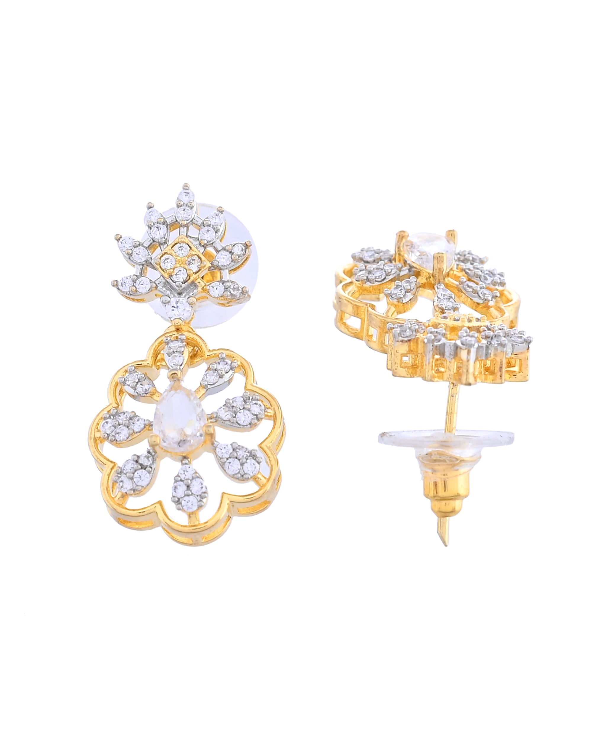 VOJ Gold Plated Lead Designed With White Stone Ad Jewellery Set - Dista