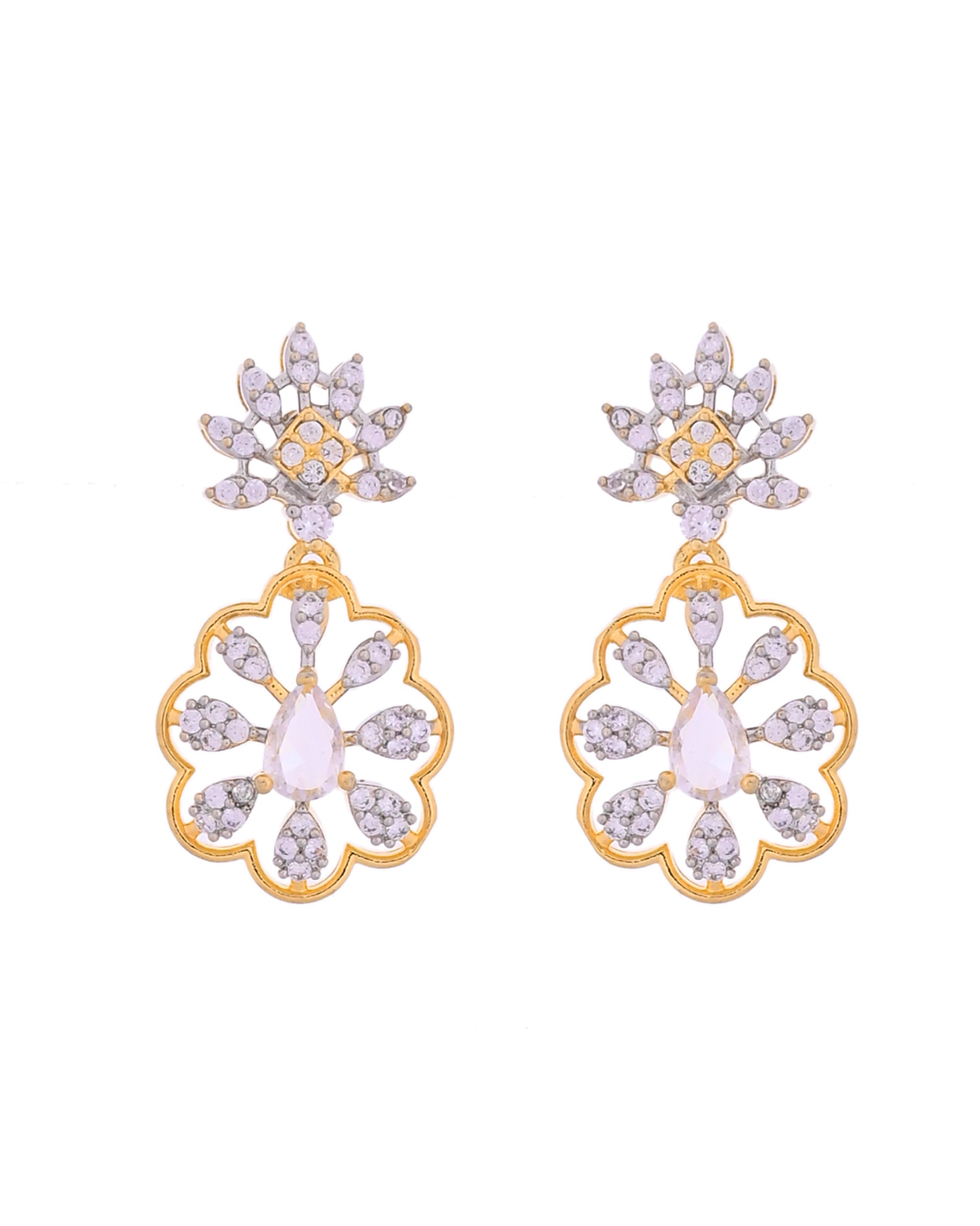VOJ Gold Plated Lead Designed With White Stone Ad Jewellery Set - Dista