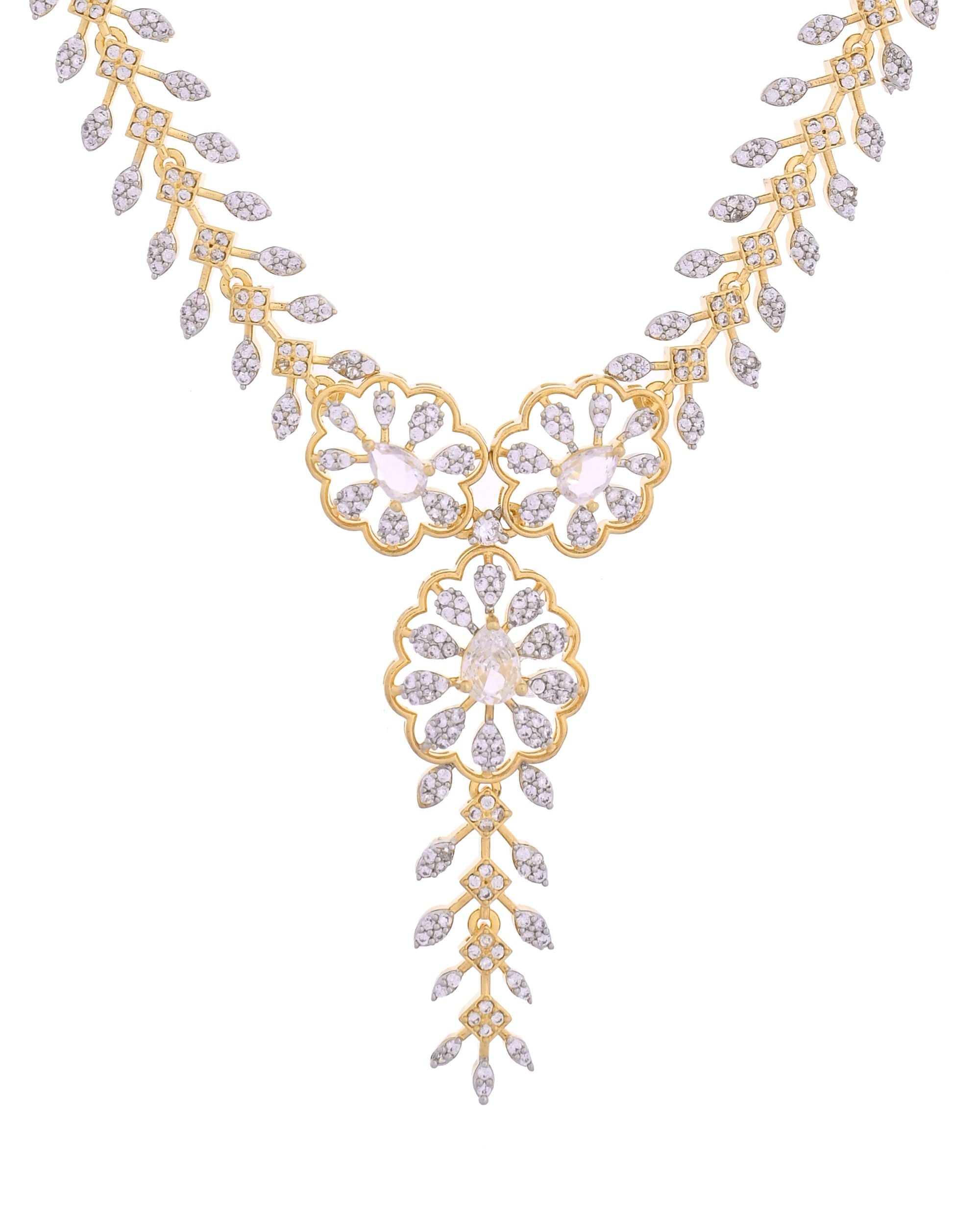 VOJ Gold Plated Lead Designed With White Stone Ad Jewellery Set - Dista