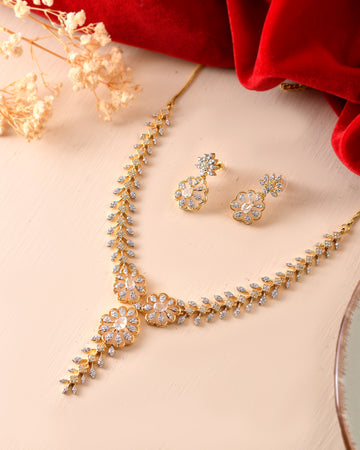 VOJ Gold Plated Lead Designed With White Stone Ad Jewellery Set - Dista