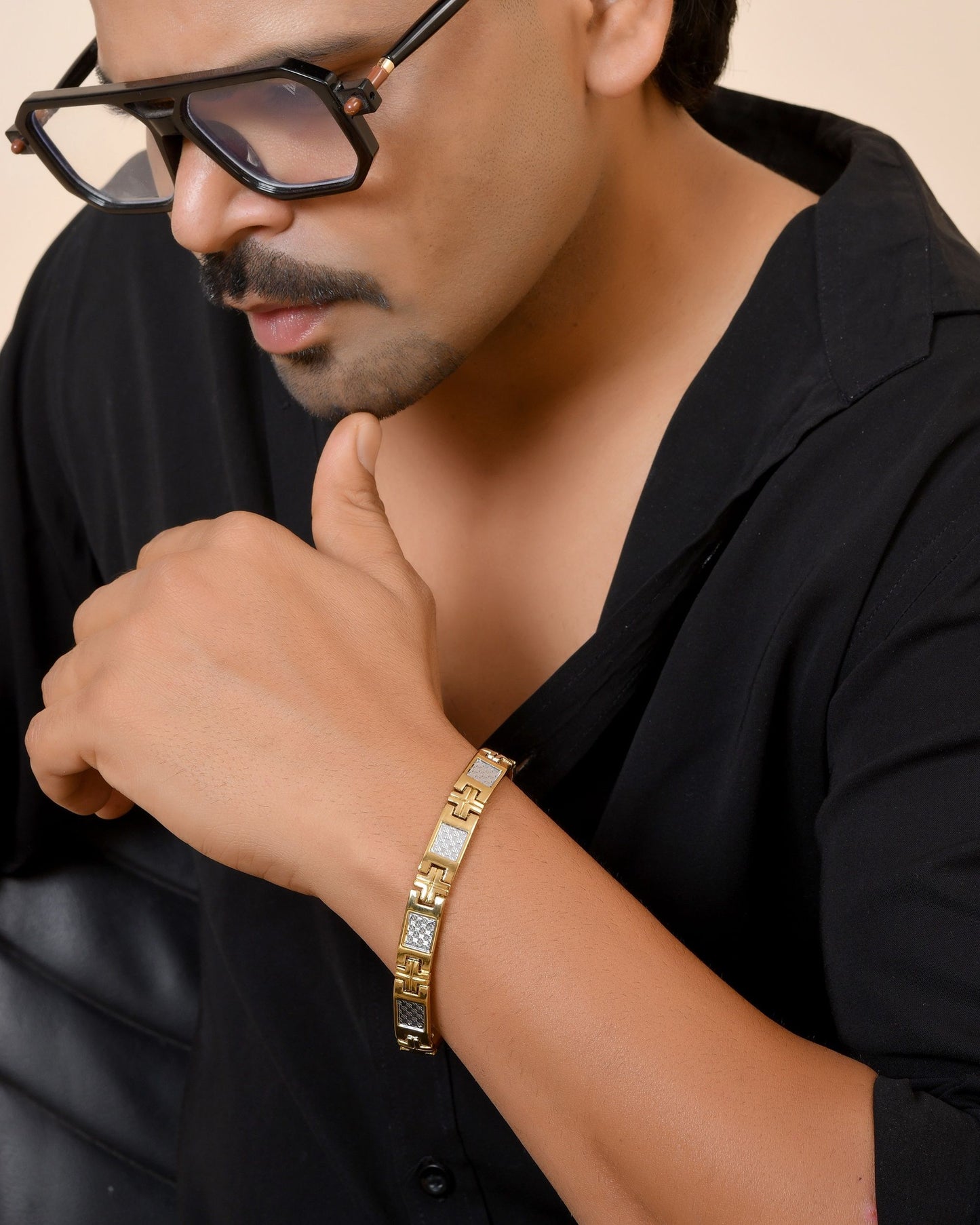 VOJ Dual Toned Square Design Men Bracelet - Dista