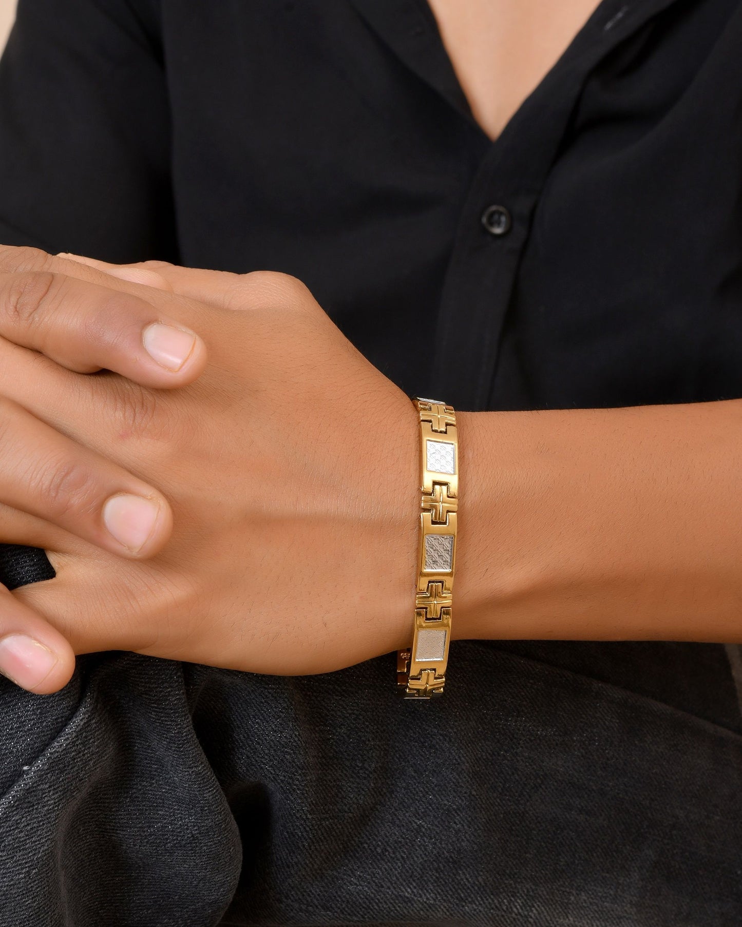 VOJ Dual Toned Square Design Men Bracelet - Dista