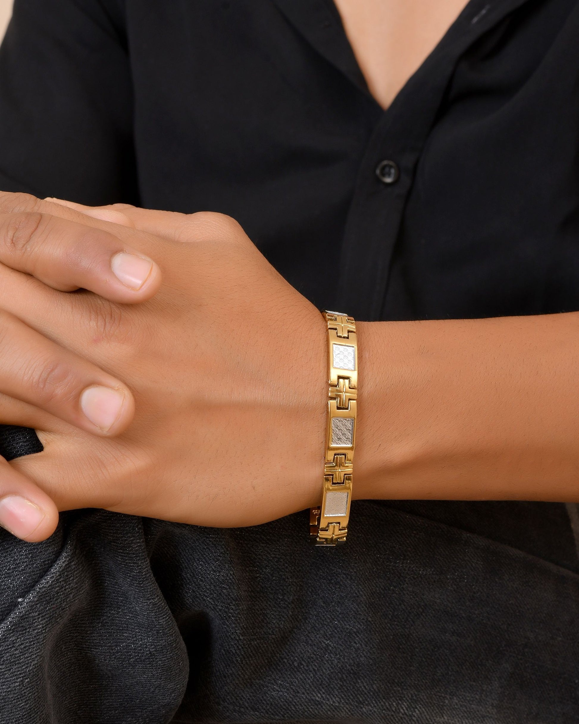 VOJ Dual Toned Square Design Men Bracelet - Dista