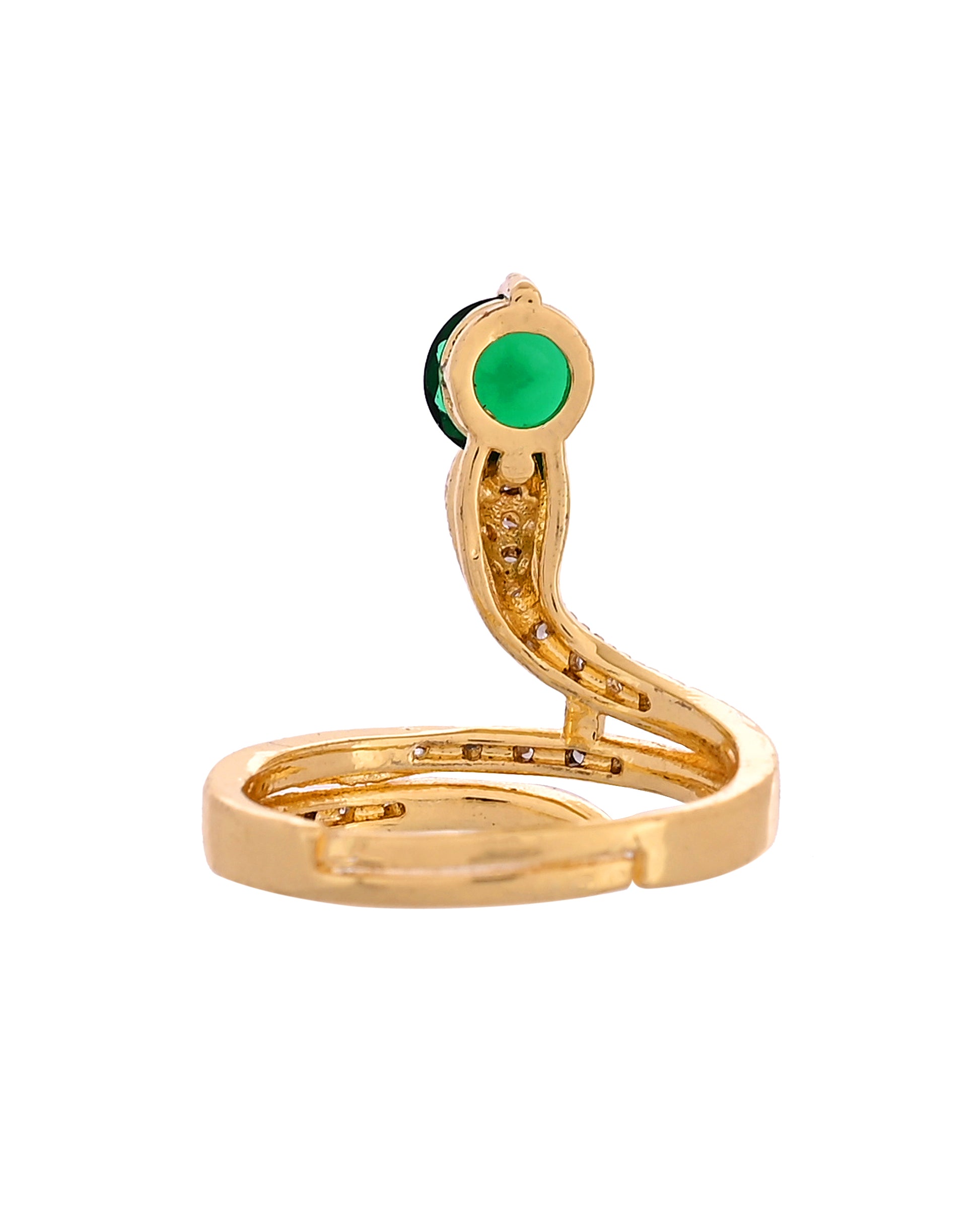 VOJ Gold Plated Snake Design Ad Ring With Green Stone - Dista
