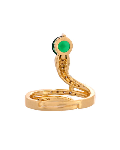 VOJ Gold Plated Snake Design Ad Ring With Green Stone - Dista