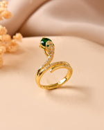 Thumbnail for VOJ Gold Plated Snake Design Ad Ring With Green Stone - Dista