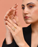 Thumbnail for VOJ Gold Toned Floral Designed Adjustable Ring With Ad Stones - Dista