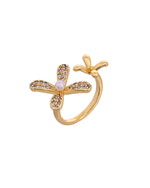 Thumbnail for VOJ Gold Toned Floral Designed Adjustable Ring With Ad Stones - Dista