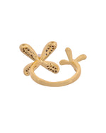 Thumbnail for VOJ Gold Toned Floral Designed Adjustable Ring With Ad Stones - Dista