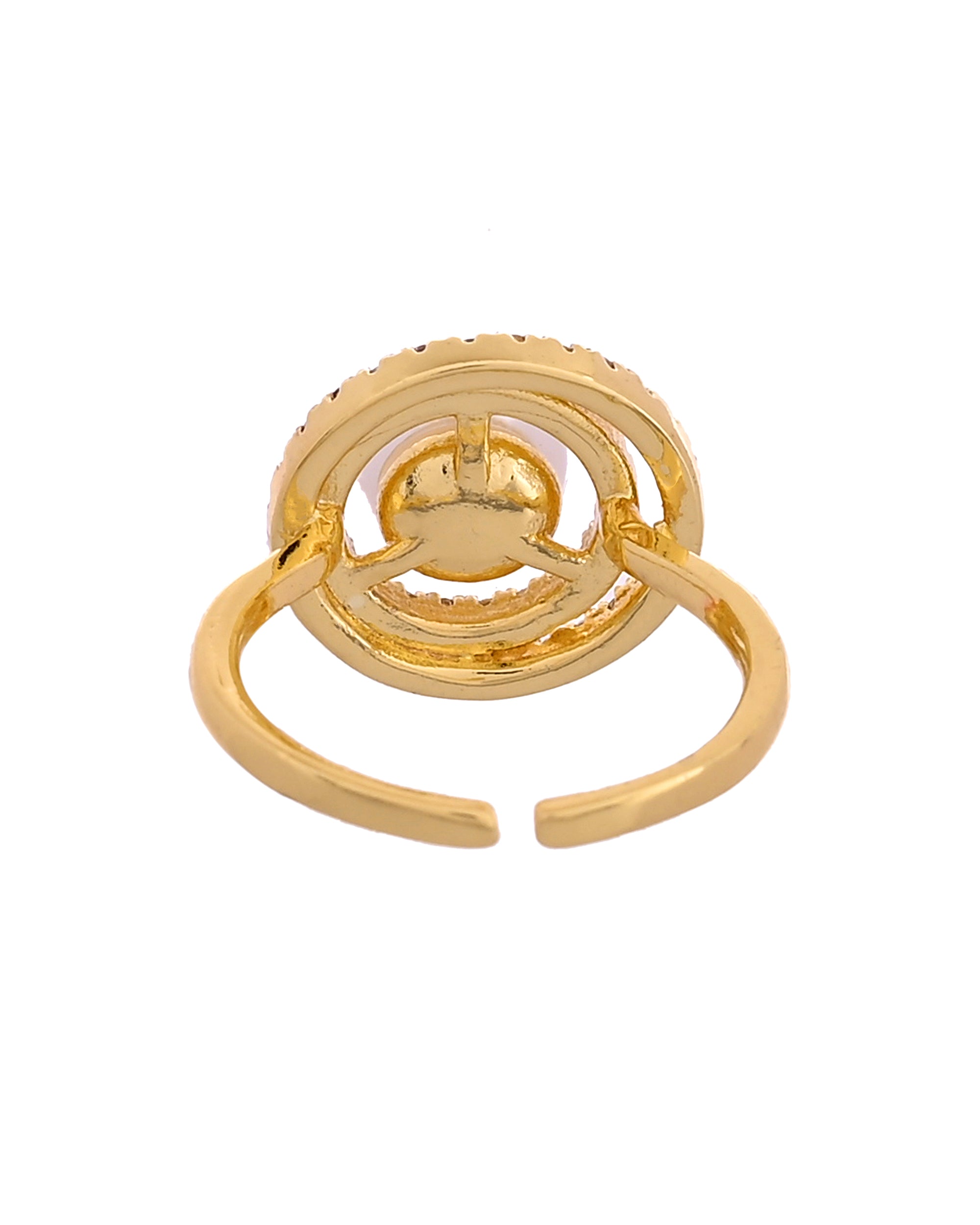 VOJ Gold Plated Pearl Studded Ring With Ad Stones - Dista