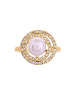 Thumbnail for VOJ Gold Plated Pearl Studded Ring With Ad Stones - Dista