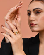 Thumbnail for VOJ Gold Plated Ad Stone Studded Heart Designed Adjustable Ring