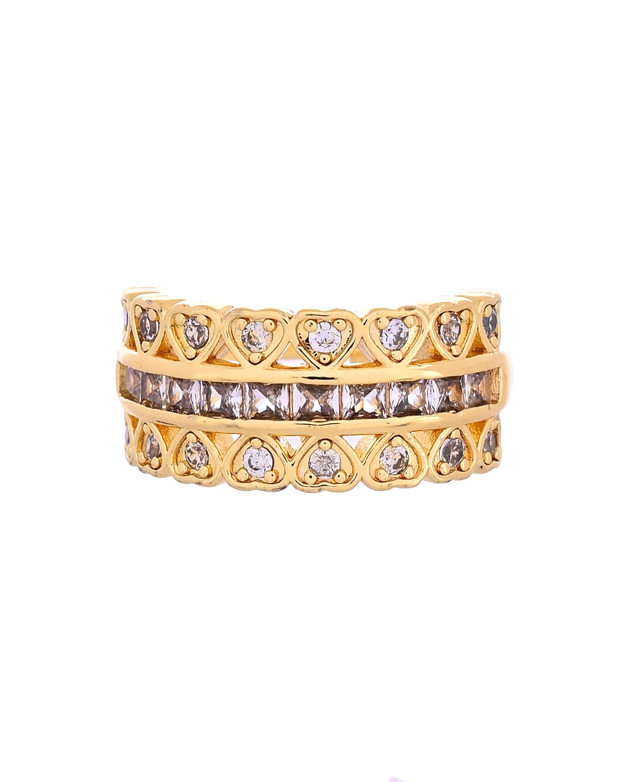 VOJ Gold Plated Ad Stone Studded Heart Designed Adjustable Ring