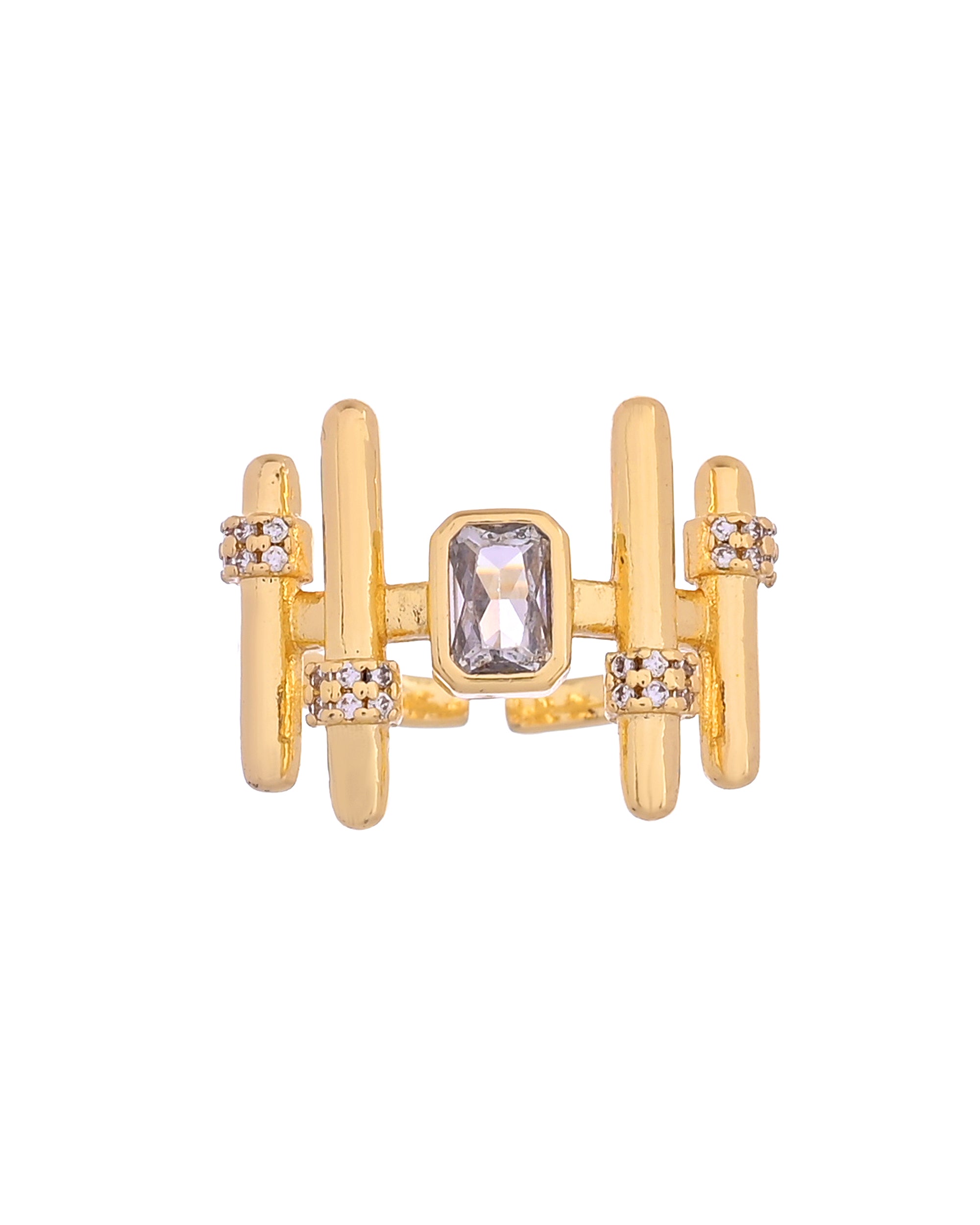 VOJ Gold Plated Stone Studded Adjustable Ring For Women - Dista