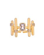 Thumbnail for VOJ Gold Plated Stone Studded Adjustable Ring For Women - Dista