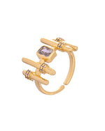 Thumbnail for VOJ Gold Plated Stone Studded Adjustable Ring For Women - Dista