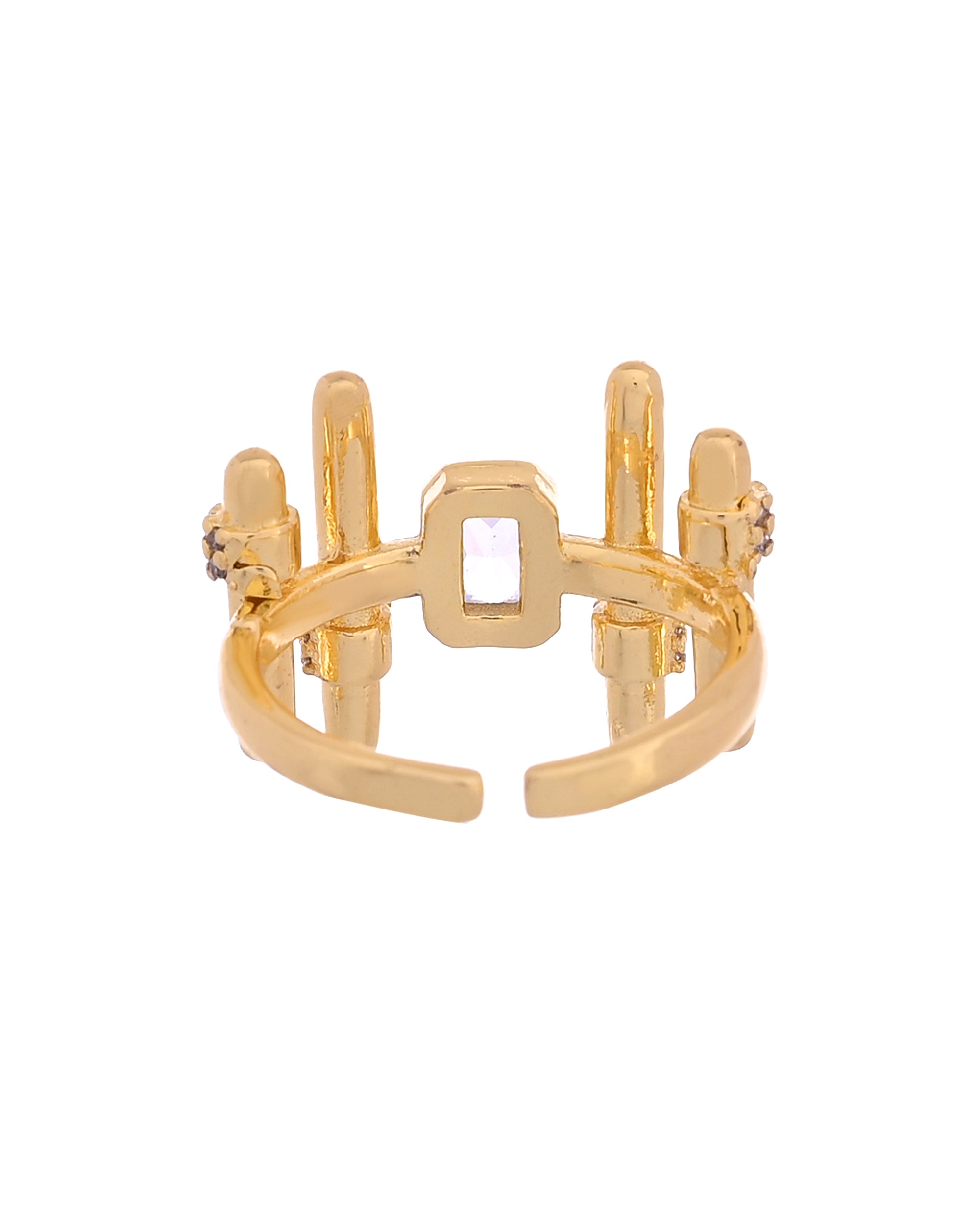 VOJ Gold Plated Stone Studded Adjustable Ring For Women - Dista