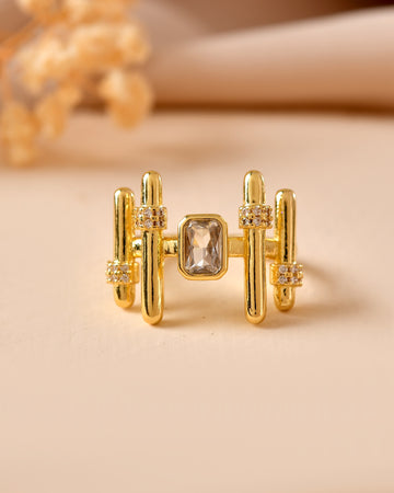 VOJ Gold Plated Stone Studded Adjustable Ring For Women - Dista