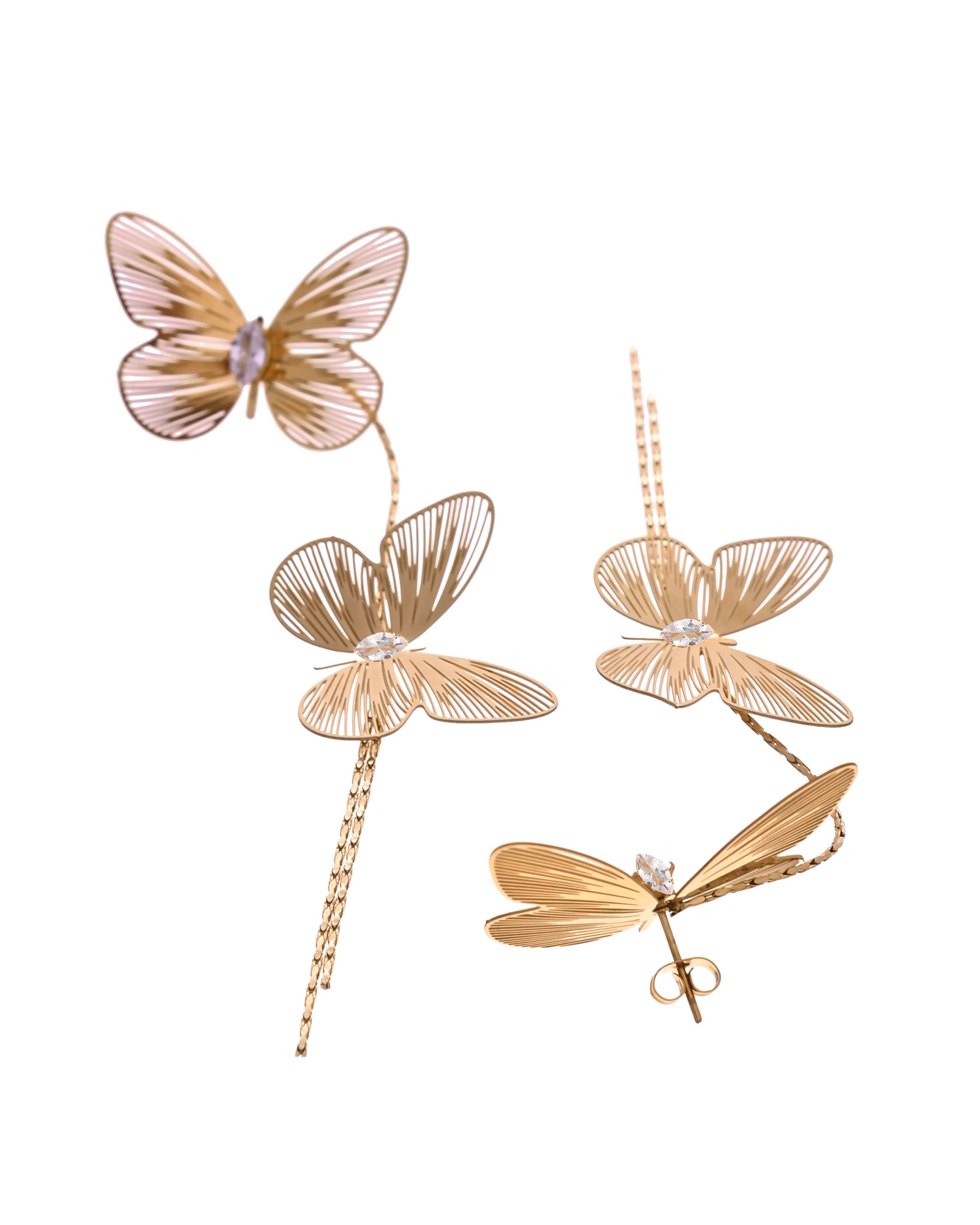 VOJ Gold Toned Butterfly Design With Tassel Studs Earrings - Dista