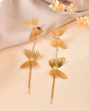 VOJ Gold Toned Butterfly Design With Tassel Studs Earrings - Dista