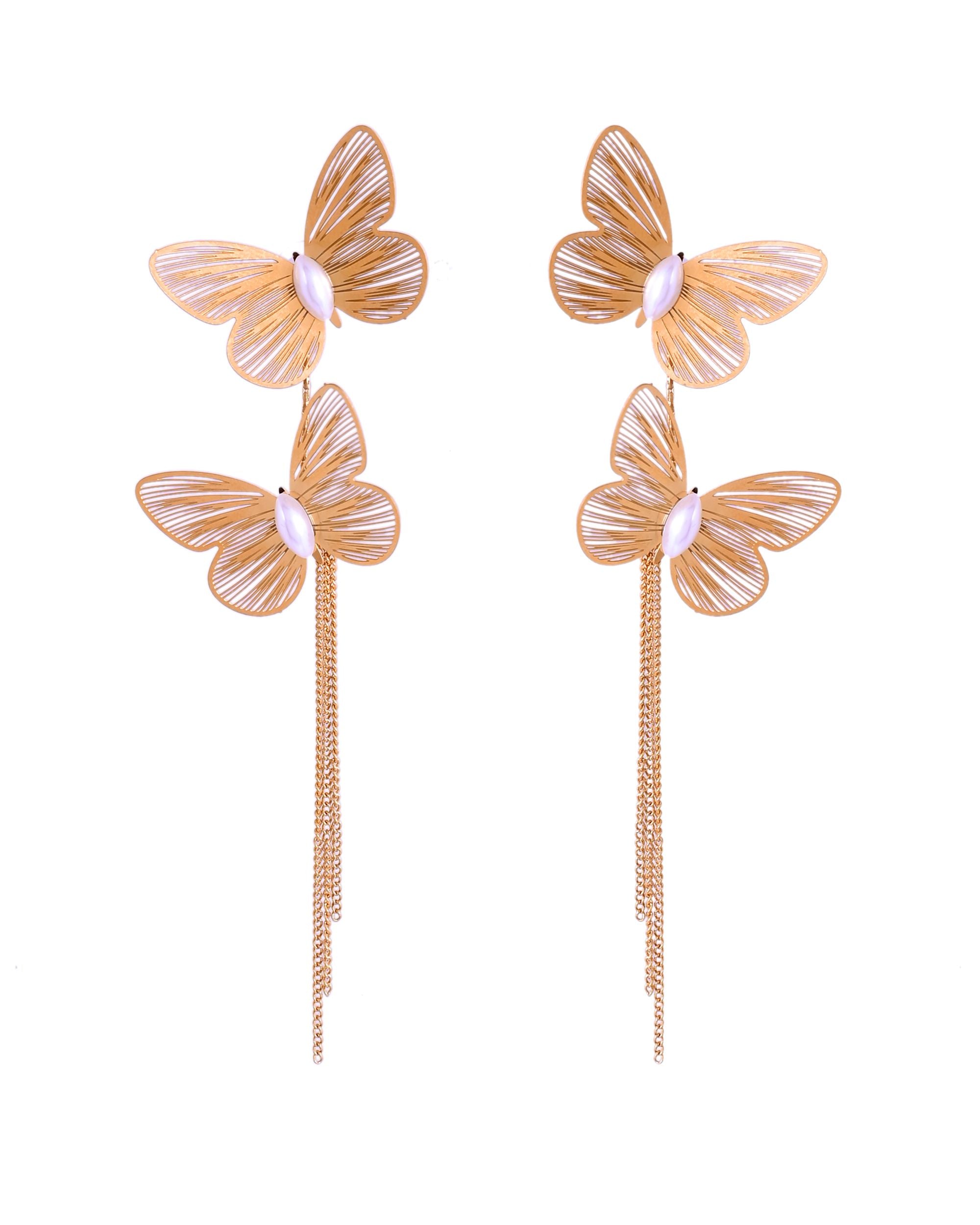 VOJ Gold Toned Butterfly Designed Studs Earrings
