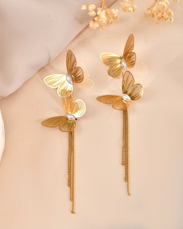 VOJ Gold Toned Butterfly Designed Studs Earrings - Dista