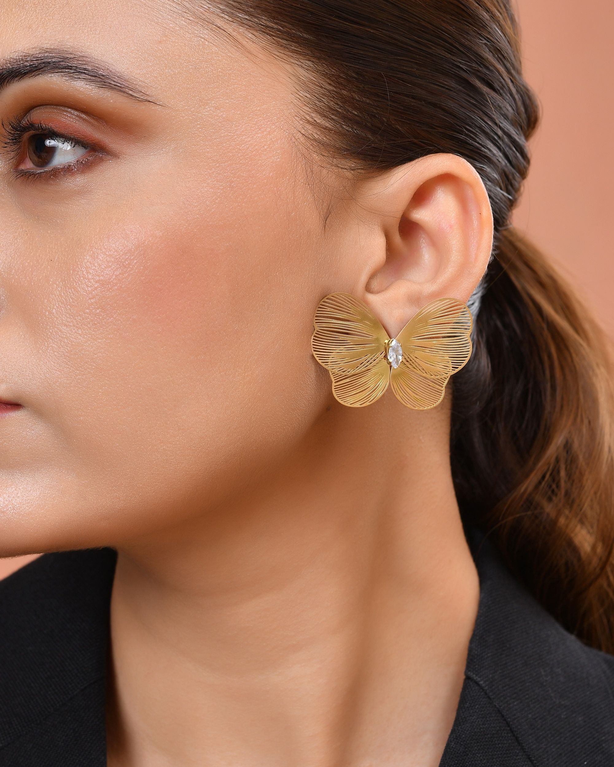 VOJ Gold Plated Butterfly Shaped Studs Earrings