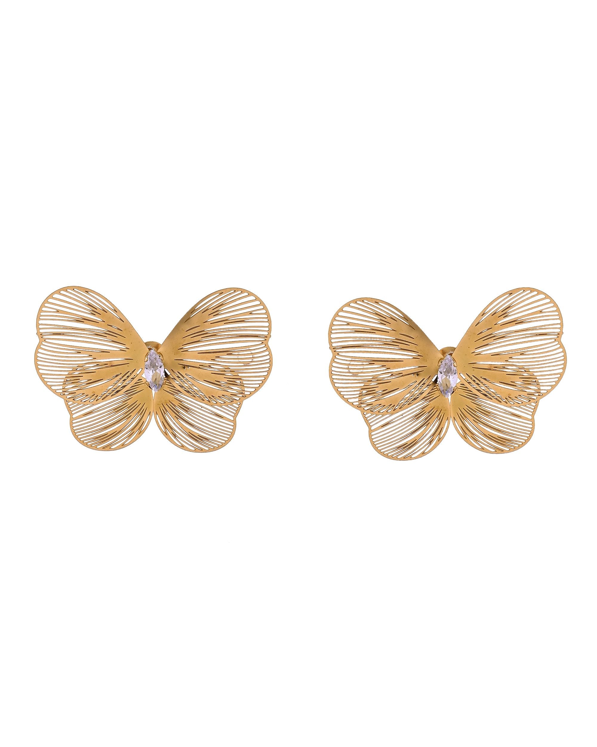 VOJ Gold Plated Butterfly Shaped Studs Earrings