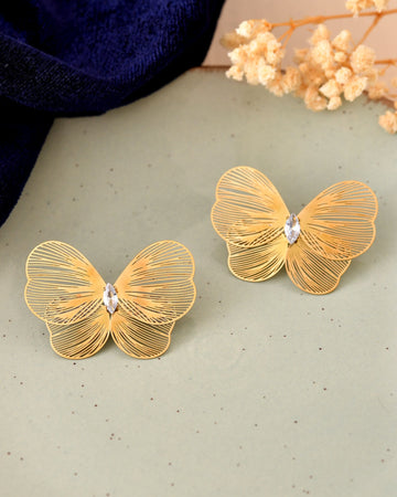 VOJ Gold Plated Butterfly Shaped Studs Earrings - Dista